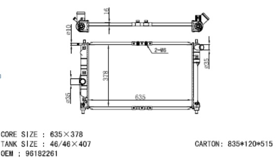 RADIATOR FOR DAEWOO NUBIRA (KLAJ) 98/ UND KAI. MP 96181369