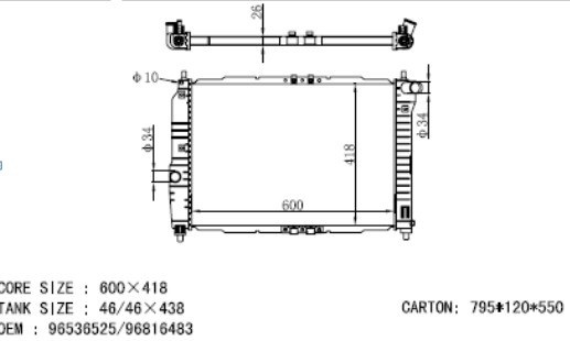 RADIATOR FOR  DAEWOO LANOS (KLAT) CON A/A UND KAI. MP 96182261