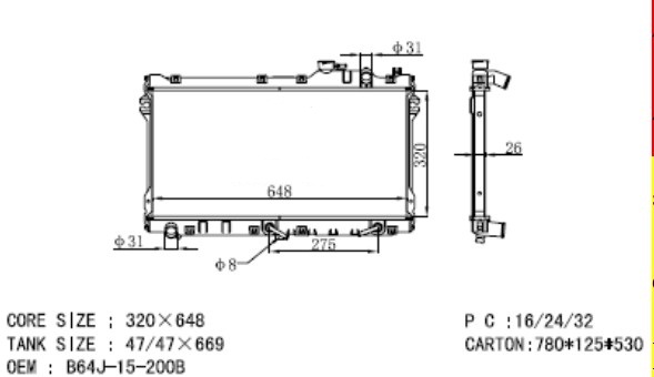 RADIADOR MAZDA FAMILIA V (BA)  ALLEGRO 1,6 BPE815200